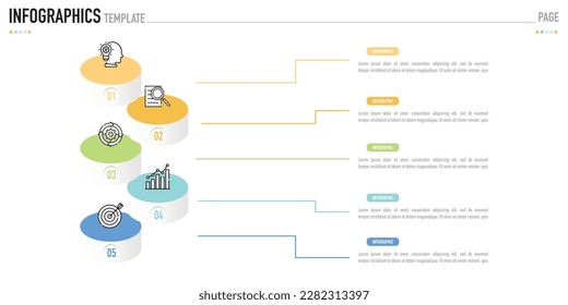 Mind map circular isometric infographic template or element with 5 step, process, option, colorful 3D bar, stage, origami, paper, funnel for sale slide, minimal modern simple style, pyramid, thin line