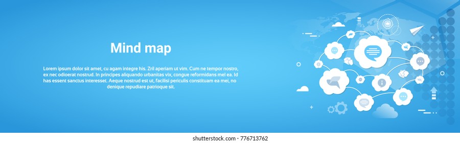 Mind Map Concept Horizontal Banner With Copy Space Flat Vector Illustration