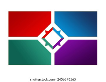 A mind map in the form of a rectangle divided into 4 parts in four colors: red, green, blue and purple.