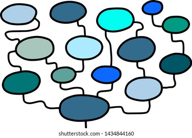 Mind map hand drawn vector illustration in cartoon style blue cold colors