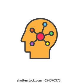 Mind map in a head filled outline icon, vector sign, colorful illustration 