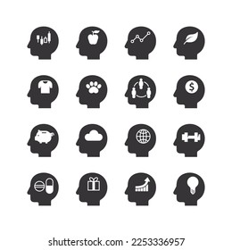 Mind Map Head Infographic template. flat icons collection. simple design vector
