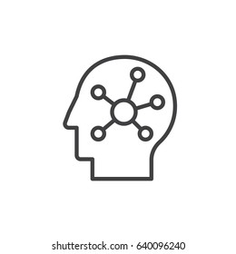 Mind map in a head line icon, outline vector sign, linear style pictogram isolated on white. Symbol, logo illustration. Editable stroke. Pixel perfect