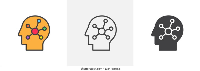 Mind map in the human head icon. Line, glyph and filled outline colorful version, Creative think outline and filled vector sign. Symbol, logo illustration. Different style icons set. Vector graphics