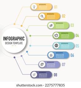 Mind map infographic business template or element as a vector with 8 step, process, option, colorful round rectangle and icons for sale, education slide or presentation, simple, minimal, modern style 