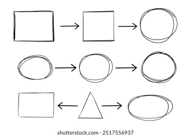 Mind map infographic diagram doodle line free hand drawing. Idea scheme plan with arrows and circles. Mind process step chart. Project concept,