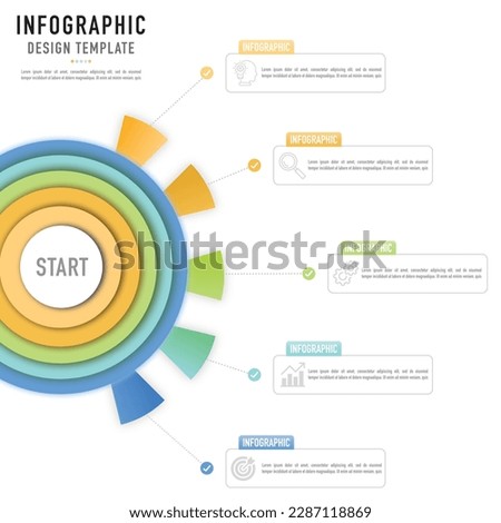 Mind map origami infographic template or element with 5 step, process, option, colorful circle, circular, dart, button, tag, rectangle, rectangular, paper cut layer, pie, semi, square for sale slide 