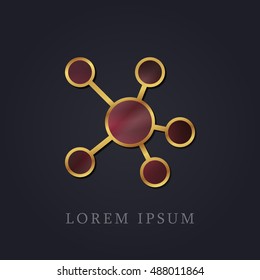 Mind Map Red Ruby with Golden Frame Precious Jewellery Icon / Logo Design