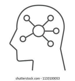Mind Map thin line icon, data and analytics, person sign, vector graphics, a linear pattern on a white background, eps 10.
