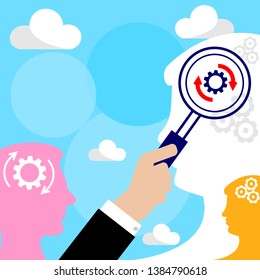 Mind marketing. Goal as think. Strategy target positioning of customer. Vector business concept.