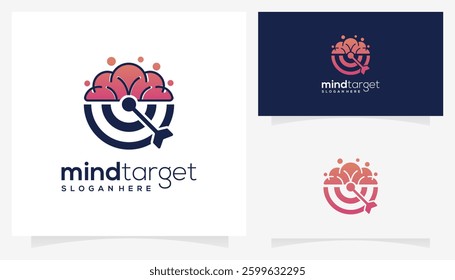 Mind on target icon symbols. Abstract vector of bullseye and brain logo design inspiration. Gradient colors.	
