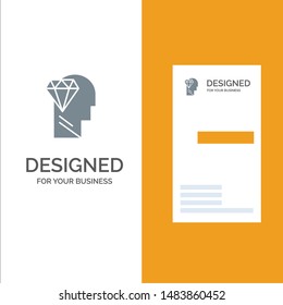 Mind, Perfection, Diamond, Head Grey Logo Design and Business Card Template