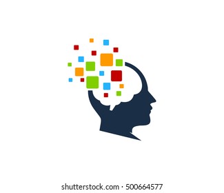 Mind Pixel Brain Logo Design Template