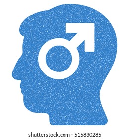 Mind Potency grainy textured icon for overlay watermark stamps. Flat symbol with unclean texture. Dotted vector cobalt ink rubber seal stamp with grunge design on a white background.