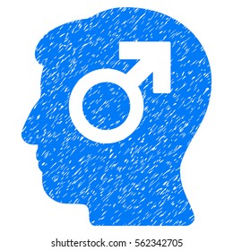 Mind Potency grainy textured icon for overlay watermark stamps. Flat symbol with dust texture. Dotted vector blue ink rubber seal stamp with grunge design on a white background.