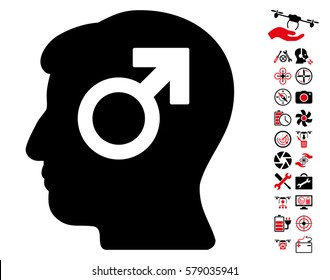 Mind Potency icon with bonus airdrone service images. Vector illustration style is flat iconic intensive red and black symbols on white background.