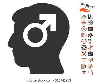 Mind Potency icon with bonus quad copter service pictures. Vector illustration style is flat iconic symbols on white background.