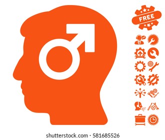 Mind Potency icon with bonus settings images. Vector illustration style is flat iconic orange symbols on white background.