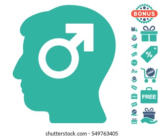 Mind Potency icon with free bonus design elements. Vector illustration style is flat iconic symbols, cobalt and cyan colors, white background.