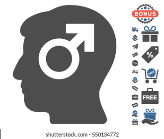 Mind Potency icon with free bonus pictograms. Vector illustration style is flat iconic symbols, cobalt and gray colors, white background.