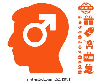 Mind Potency icon with free bonus pictures. Vector illustration style is flat iconic symbols, orange color, white background.