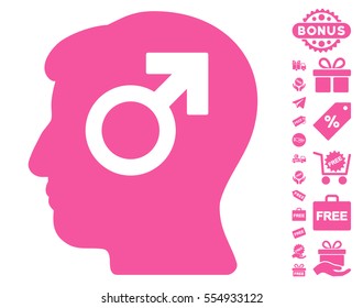 Mind Potency icon with free bonus images. Vector illustration style is flat iconic symbols, pink color, white background.