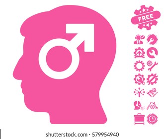 Mind Potency pictograph with bonus options pictograph collection. Vector illustration style is flat iconic pink symbols on white background.