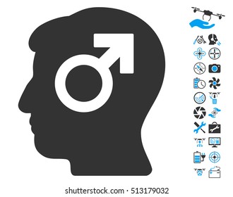 Mind Potency pictograph with bonus quad copter tools pictograms. Vector illustration style is flat iconic blue and gray symbols on white background.