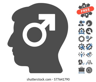 Mind Potency pictograph with bonus settings pictures. Vector illustration style is flat iconic cobalt and gray symbols on white background.