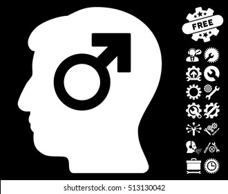 Mind Potency pictograph with bonus tools pictograph collection. Vector illustration style is flat iconic white symbols on black background.
