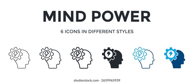 Mind Power Icon In Different Style Vector Illustration. Designed In Thin Line, Regular Line, Bold Line, Glyph, Color Line, And Color Glyph Style Can Be Used For Web