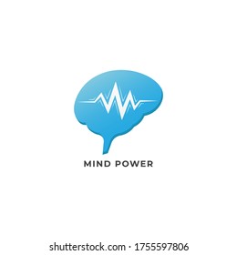 Mind Power logo design template isolated on white background. Blue brain with pulse signal wave logo concept.
