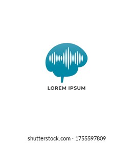 Mind Power logo design template isolated on white background. Blue brain with pulse signal wave logo concept.