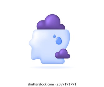 mind problem concept. psychological, negative thinking, mood swings. depression, stress, anxiety. mental health. illustration of human head symbol with dark clouds. icon or symbol. minimalist 3d style