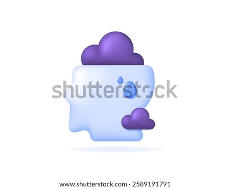 mind problem concept. psychological, negative thinking, mood swings. depression, stress, anxiety. mental health. illustration of human head symbol with dark clouds. icon or symbol. minimalist 3d style