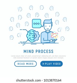 Mind process concept with thin line icons: intelligence, passion, conflict, innovation, time management, exploration, education, logical thinking. Modern vector illustration, web page template.
