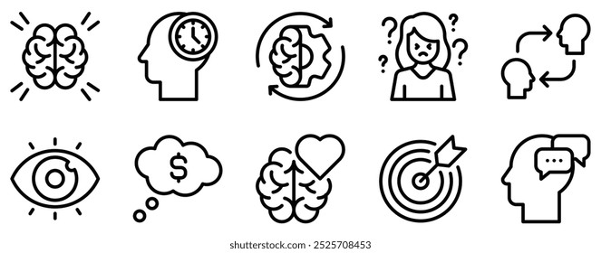 Mind Process Icon Set Thoughtful Line Style Collection for Cognitive Development