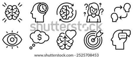 Mind Process Icon Set Thoughtful Line Style Collection for Cognitive Development