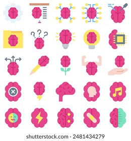 Mind Process Icon Set, Vector Illustrations in Flat Design