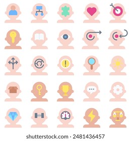 Mind Process Icon Set, Vector Illustrations in Flat Design