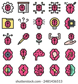 Mind Process Icon Set, Vector Illustrations in Filled Design