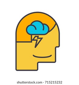 Mind process, male head flat line illustration, concept vector isolated icon 