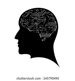 Mind profile. Microchip brain. EPS10 vector