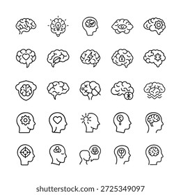 Iconos de la mente y la psicología con la lógica del pensamiento creativo y conjunto de memoria