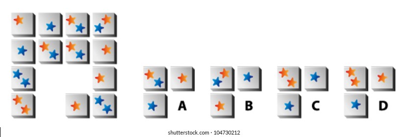 MIND PUZZLE: Find the correct missing part! Answer: C (each star appears three times in each row and column)