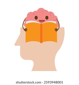 Mind reading brain with book icon thought learning