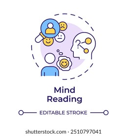 Mind reading multi color concept icon. Negative thinking. Emotions guessing. Feelings recognizing. Round shape line illustration. Abstract idea. Graphic design. Easy to use in infographic