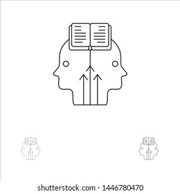 Mind, Reading, Programming, Man Bold and thin black line icon set