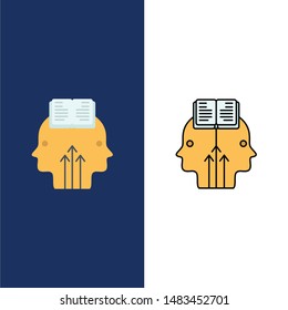 Mind, Reading, Programming, Man  Icons. Flat and Line Filled Icon Set Vector Blue Background
