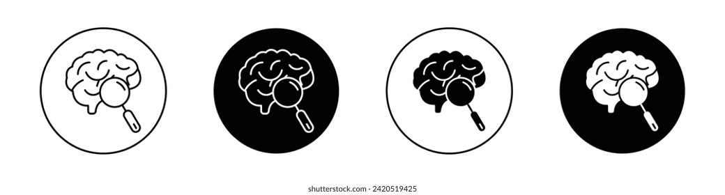 Mind Research Icon Set. Brainstorming und Brain Intelligence Vektorsymbol in einem schwarz gefüllten und umrissenen Stil. Organ Neurologie und Psychologie Weisheit Zeichen.